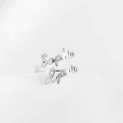 Personalized Two Names Ring Double Name Open Ring S925 Silver