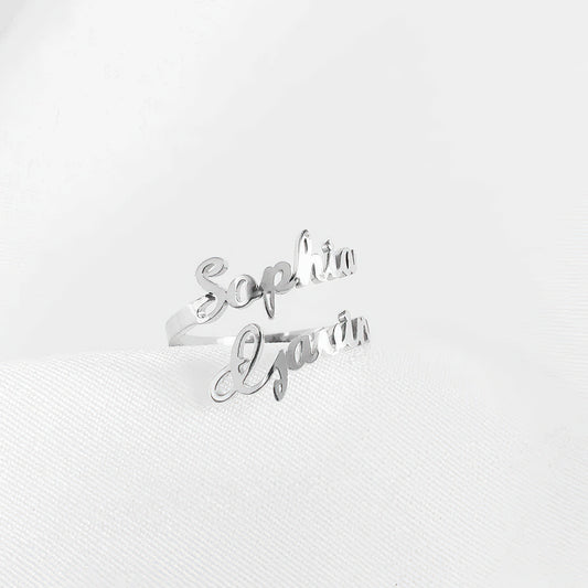 Personalized Two Names Ring Double Name Open Ring S925 Silver
