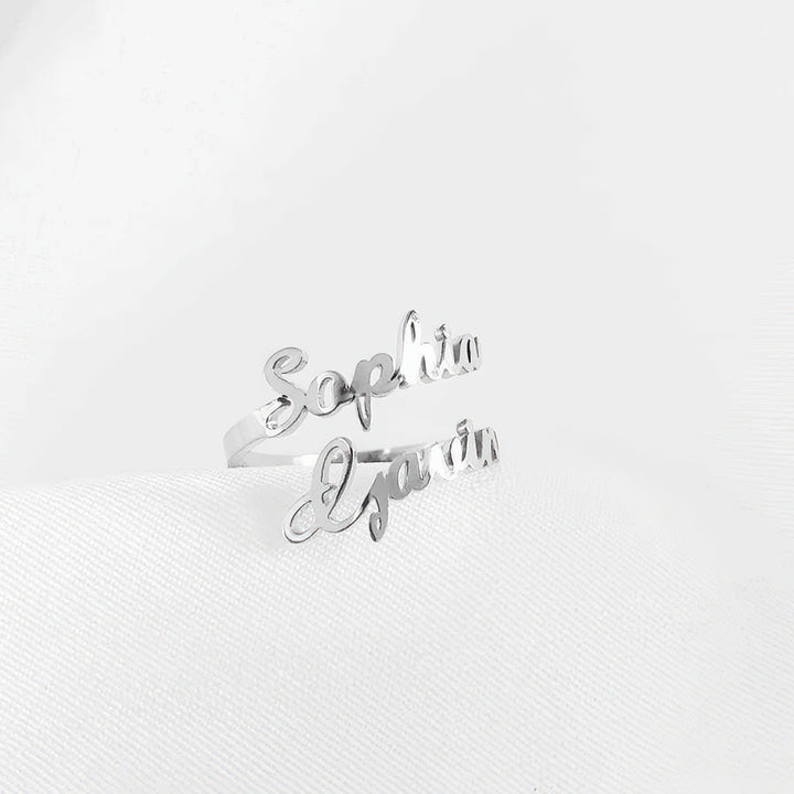 Personalized Two Names Ring Double Name Open Ring S925 Silver