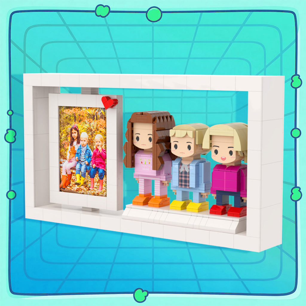 Custom Full-Body Cute Brick Figures of 3 People with Frame Personalized Anniversary Gift Birthday Gift
