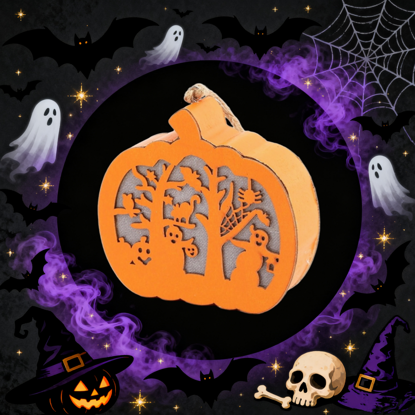 Halloween Pumpkin Stack Scene Wooden Pumpkin Light – Spooky Home Decor & Party Supplies