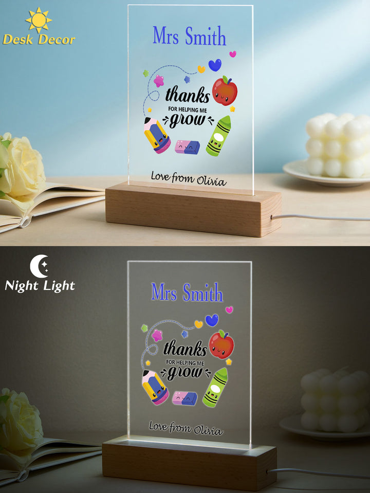 Custom Engraved Back to School Transparent Night Light with Pencil Design White Light Teacher's Day Gift