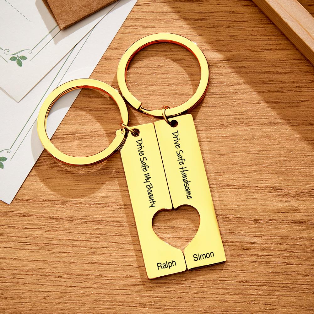 2pcs Couple Drive Safe Keychains Personalized Text Keychain Customized Products Valentines Day Anniversary Gift for Boyfriend
