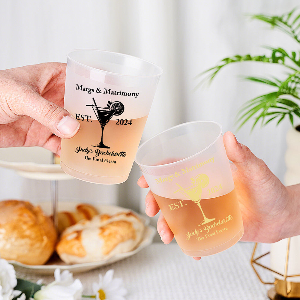 Personalized Margs & Matrimony Disposable Plastic Cups for Bachelorette Bridal Party Supplies Gift