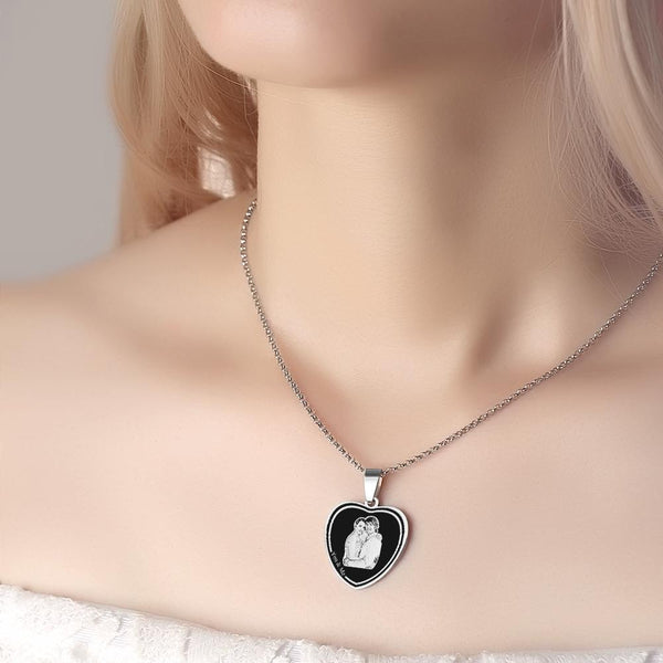 Custom Photo Engraved Necklace Heart Tag Gifts for Couple