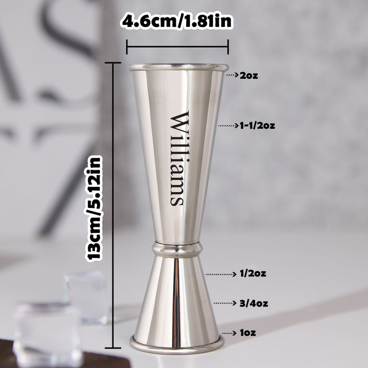 Personalized Engraved Text Stainless Steel Cocktail Jigger Measurements Gift for Bartender