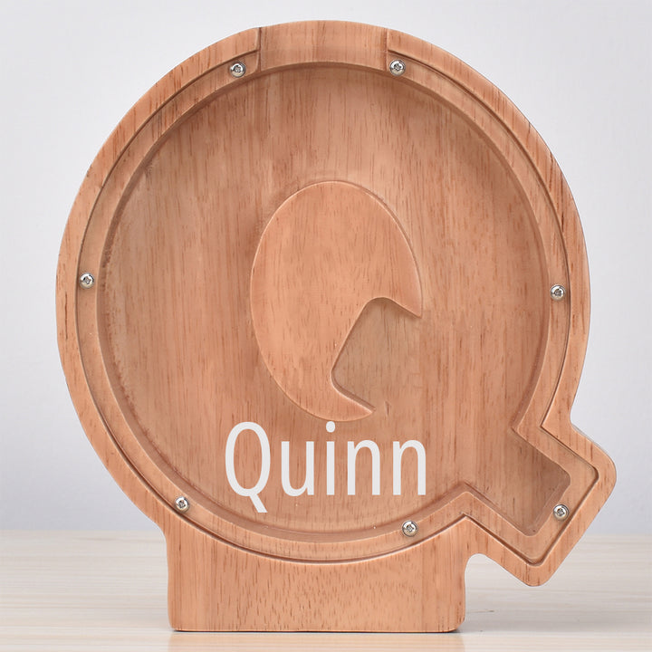 Custom Engraved Name Oak Wooden Letter Piggy Bank