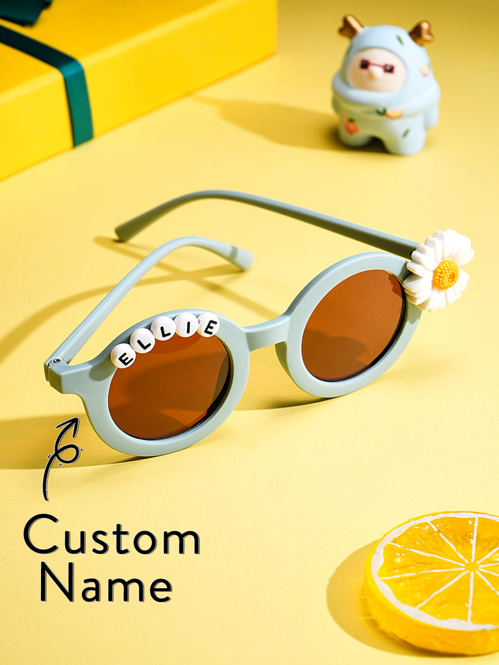 Personalized Kids Daisy Sunglasses – Custom Name Retro Floral Shades for Girls