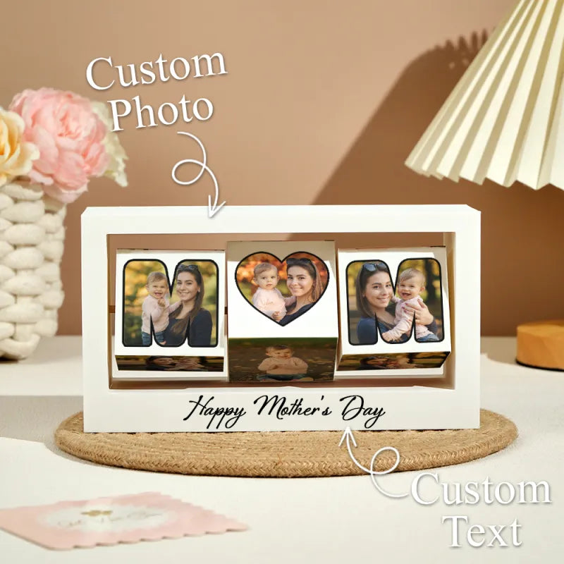Mother's Day Gifts Custom Swing Photo Frame Rotating Photo Cube Stand for Mom