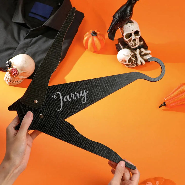 Personalized Funny Coat Hanger with Name Bat Wood Hanger for Hallowmas Gift