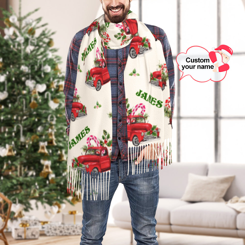 Personalised Christmas Scarf Custom Name Fringe Scarf