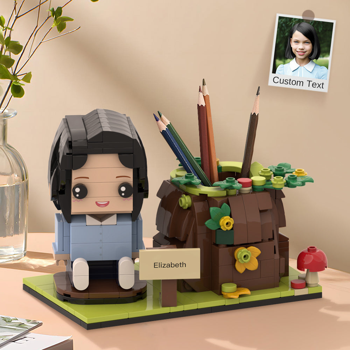 Custom Brick Figures Pen Holder Personalized Brick Figures and Pen Holder Custom Brick Figure & Tree Stump Pen Holder