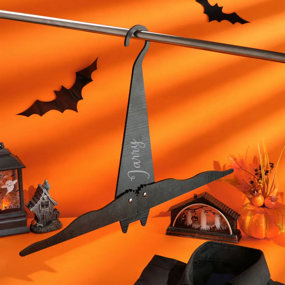 Personalized Funny Coat Hanger with Name Bat Wood Hanger for Hallowmas Gift