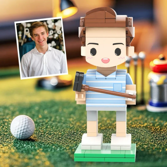 Custom Head 1 Person Cute Golf Palyer Brick Figure Birthday Gift Anniversary Gift