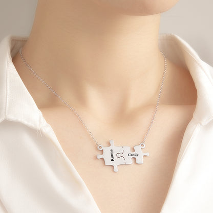 Personalized Puzzle Necklace Custom Name Engraved Necklace Jewelry Gift for Her