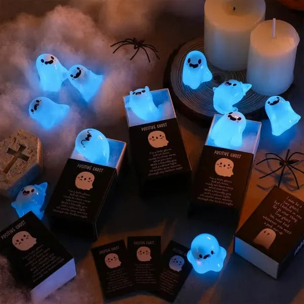 Halloween Mini Ghost Figures Glow-In-The-Dark Resin Figures With Box