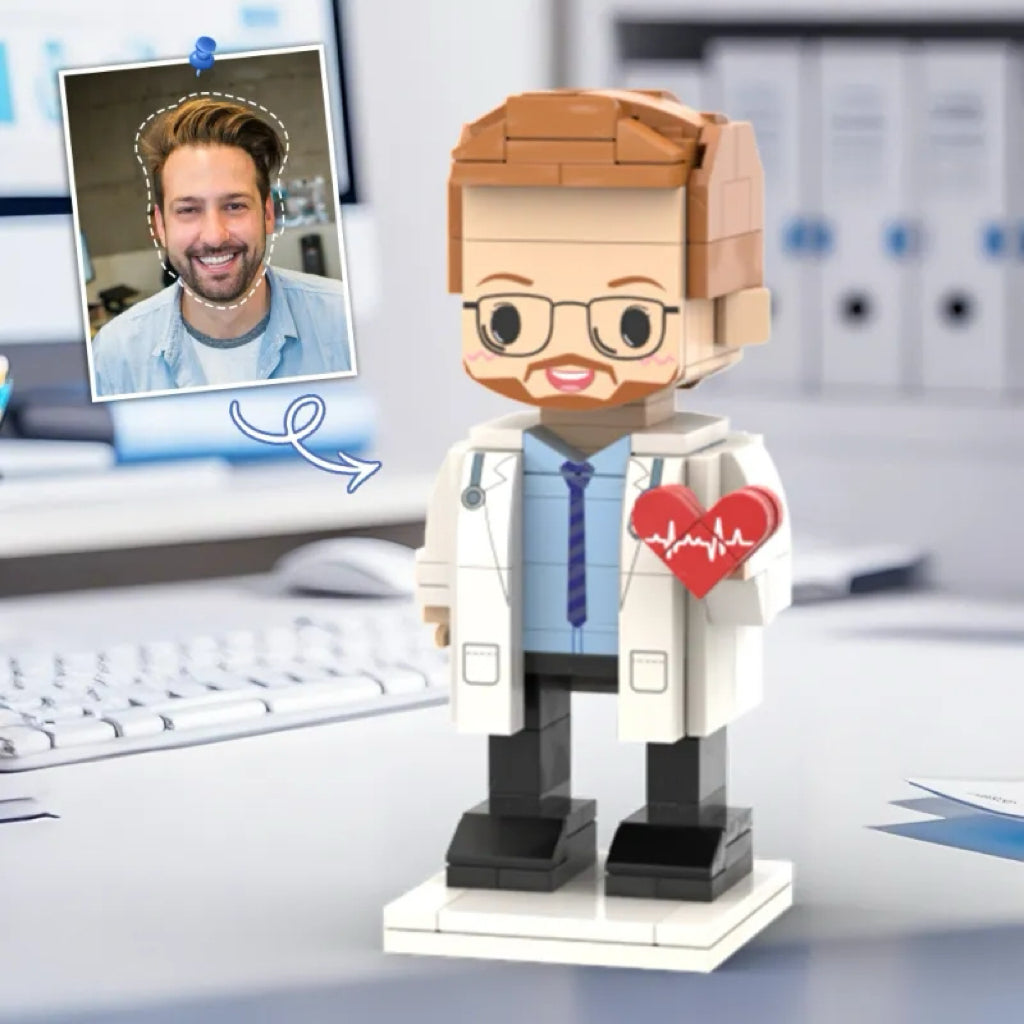 Personalized Head Doctor Brick Figures – Custom Text, Heart Doctor’s Day Gift, Medical Career Gift