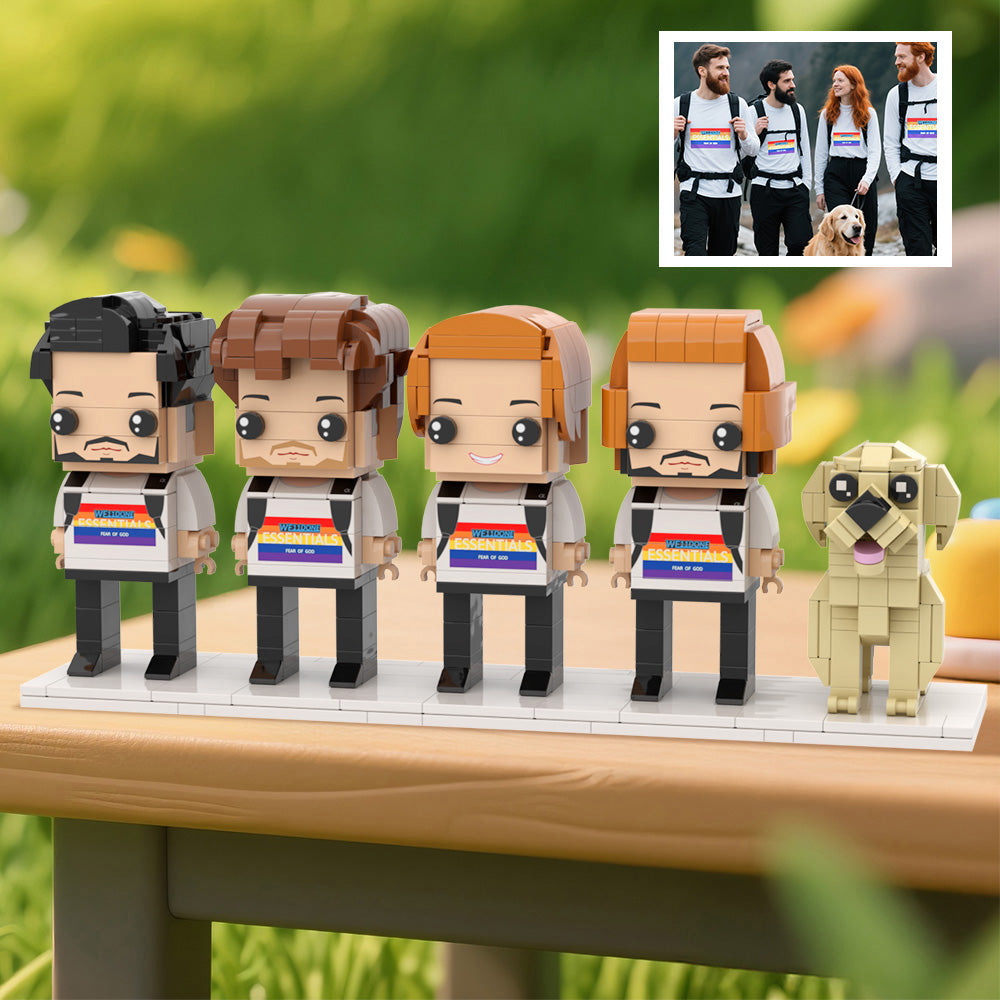 Custom Full-Body Brick Figures of 4 People and Dog Personalized Anniversary Gift Birthday Gift