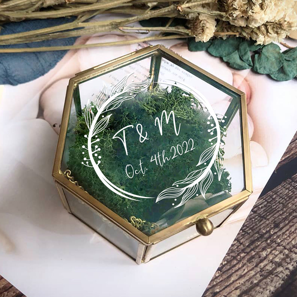 Personalized Hexagon Glass Ring Box with Initials and Date