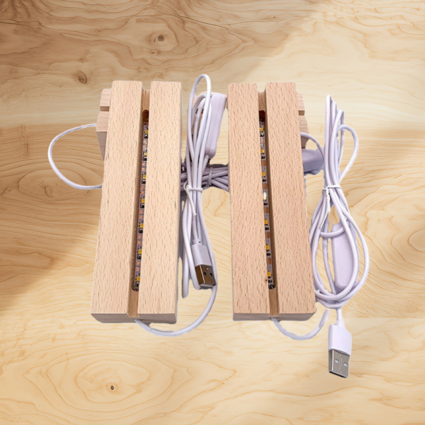 Groove Wooden LED Lamp Base – White / Three-Color / Seven-Color Lighting (Base Only Acrylic Plaque Not Included)