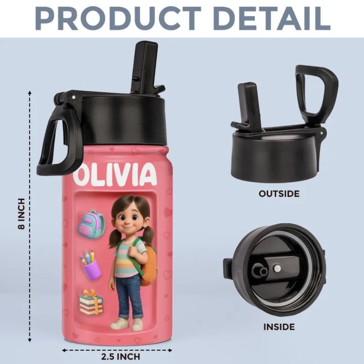Custom Photo 3D Inflated Effect Printed Kids Water Bottle - Personalized Back To School Gifts For Kids - Fuel Your Bright Young Mind