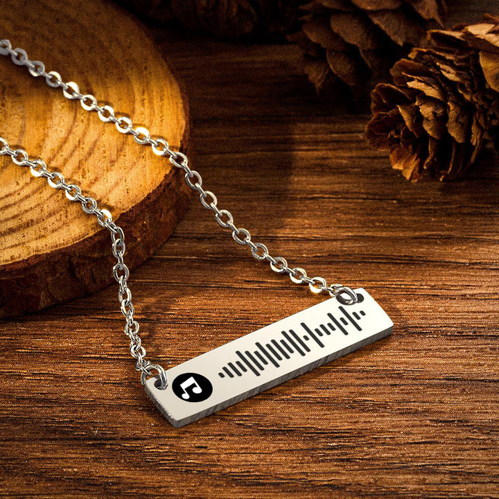 Personalized Bar Necklace Music Code Necklace Engraved Name Stainless Steel Necklace Gift