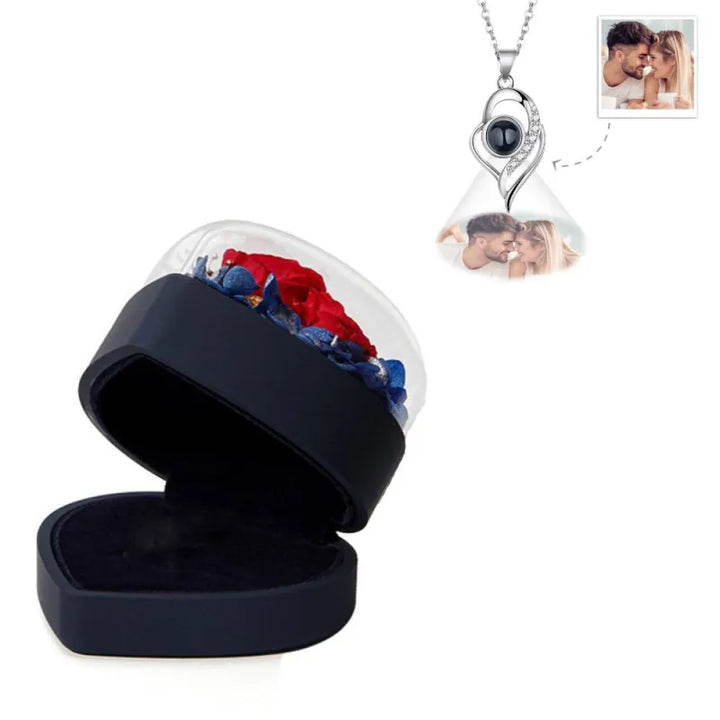Personalized Rose Jewelry Heart Box With Projection Necklace Valentine's Day Gift