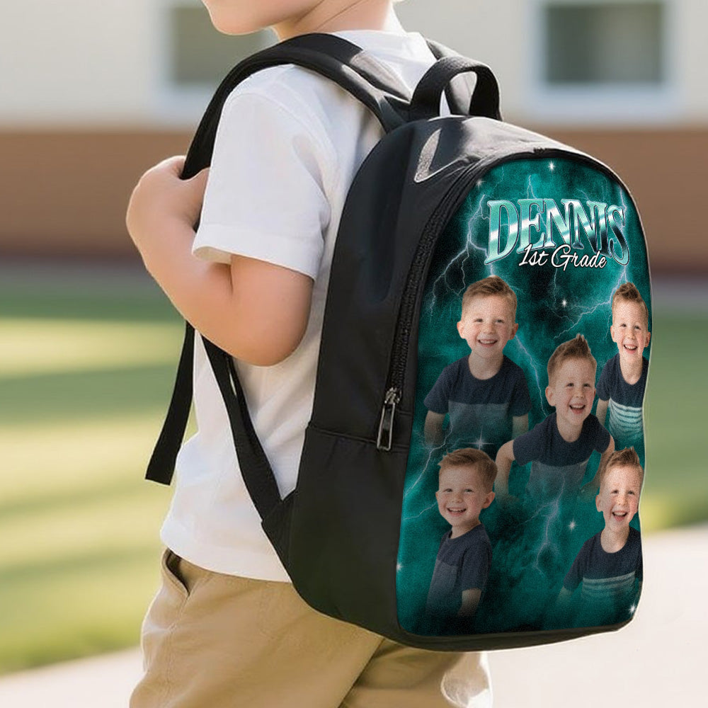 Custom Photo & Name Lightning Backpack – Personalized School Bag with Text Design Back to School Season Gift Birthday Gift
