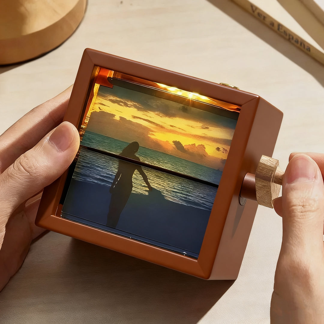 Custom Hand-cranked Flipbook Frame Animation Machine Valentine's Day Gift Detachable Photos Hand Motion Photo Album Brown Handicrafts