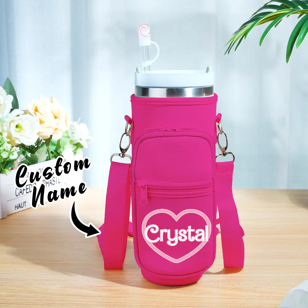 Personalized Water Bottle Carrier Bag for 40oz Stanley Tumbler with Straw Topper Pouch Gift for Her