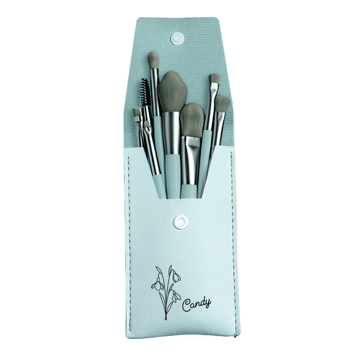 Personalized Birth Flower PU Leather Makeup Brush Bag with 8 Pcs Makeup Brushes Birthday Gift for Her
