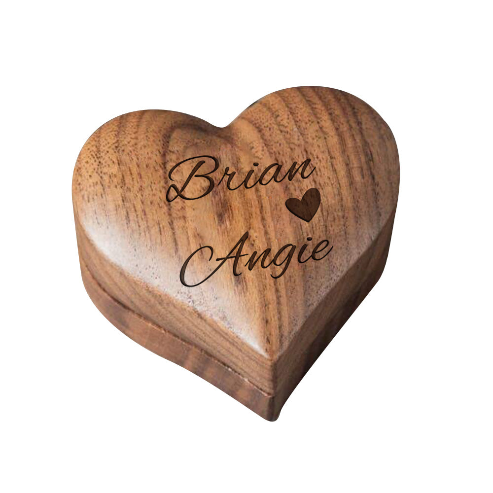 Personalized Wooden Ring Box Heart Proposal Engagement Ring Box