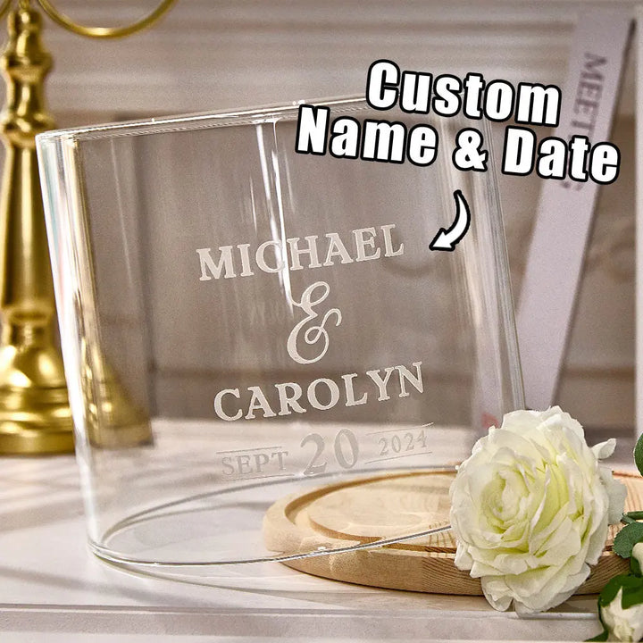 Personalized Wedding Hurricane with Wood Base Candle Holder Wedding Decor Gifts