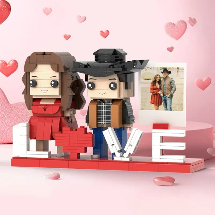 Full Body Custom 2 people Brick Figure with LOVE Personalized Photo Valentines Gift Anniversary Gift