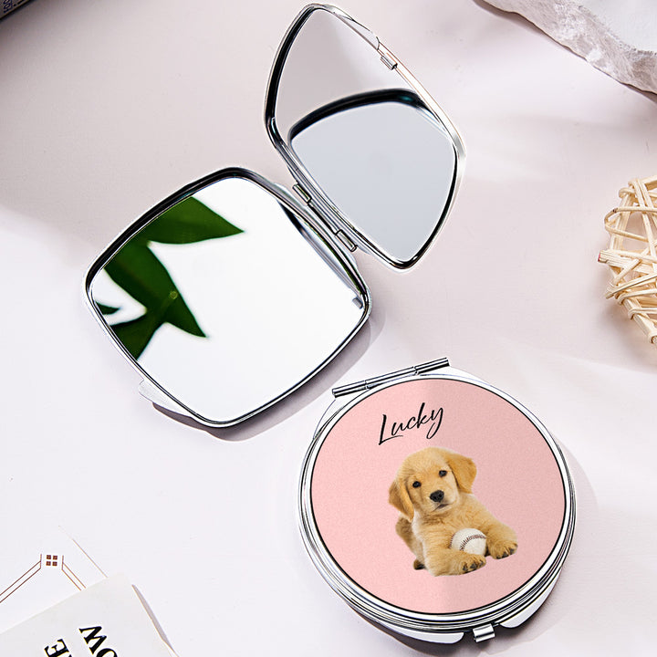Personalized Pet Portrait Compact Portable Mirror Travel Birthday Gift for Pet Lover
