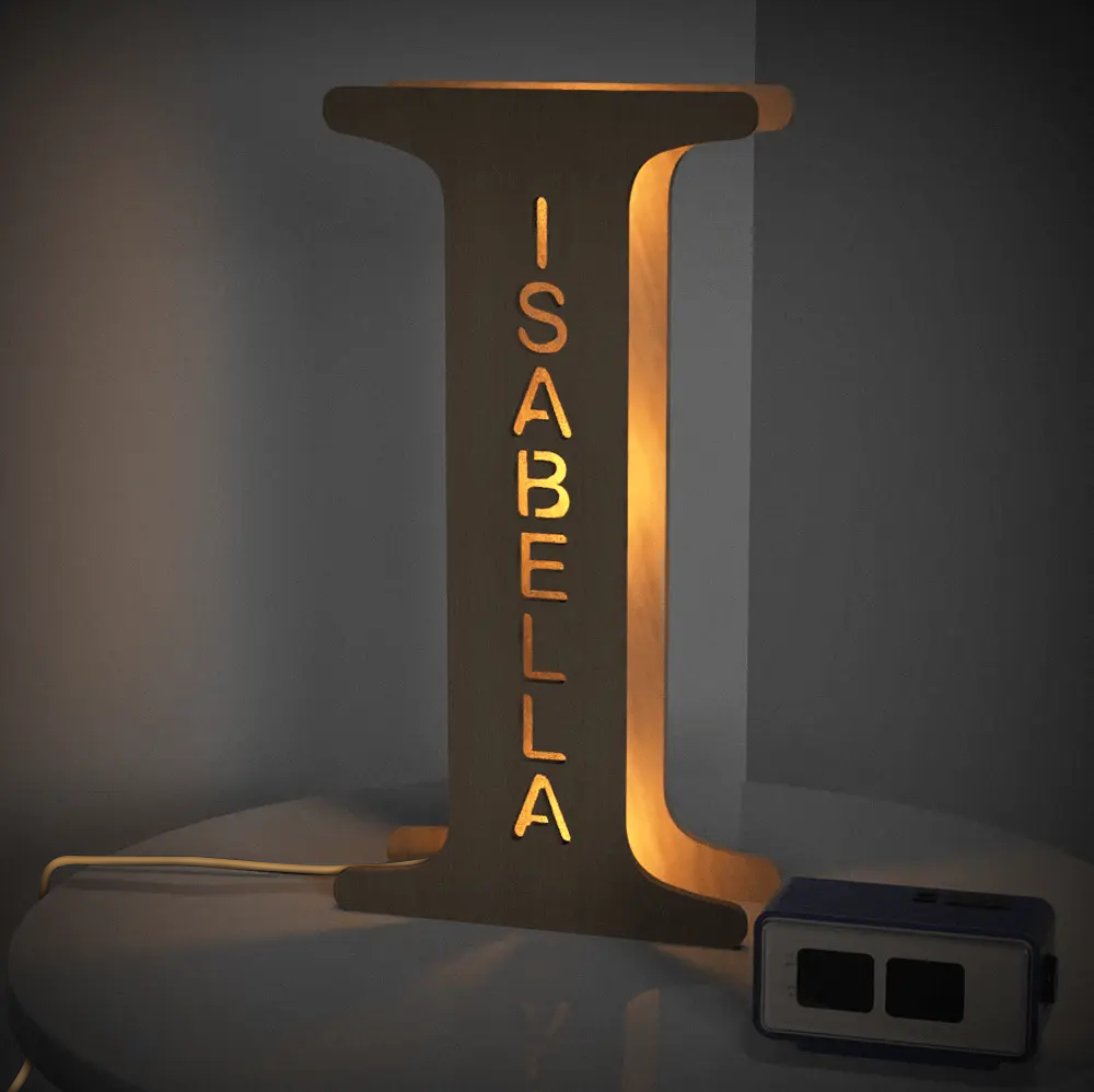 Personalised Wooden Letter Lamp Custom Name Alphabet Night Lights 19CM