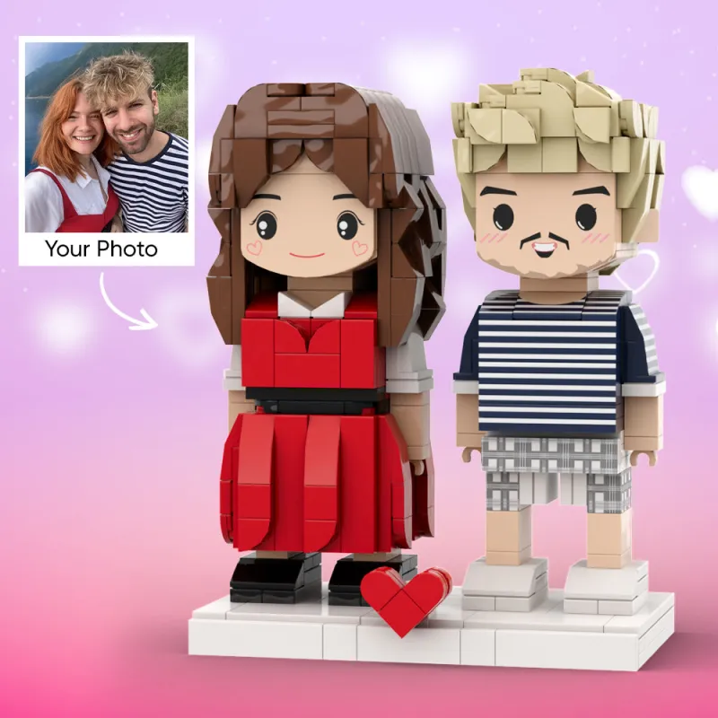 Customized Sweet Couple Anniversary Gift Building Block Fully Body 2 People Custom Brick Figures Cute Face Brick Figures