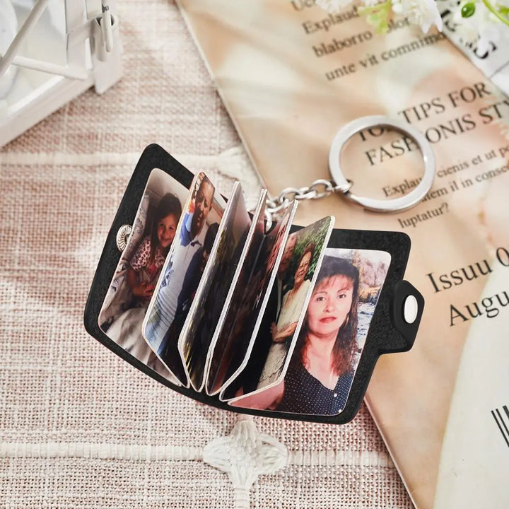 Custom Arrange Photos in Random Order Album Keychain Custom Photo PU Leather Keychain Romantic Gift for Mom
