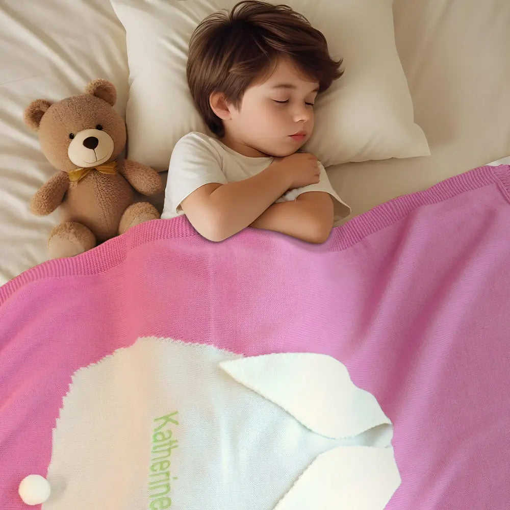 Personalized Knitted Blanket Bunny Blanket with Embroidered Name Gift for Baby