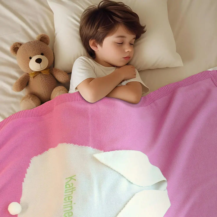 Personalized Knitted Blanket Bunny Blanket with Embroidered Name Gift for Baby