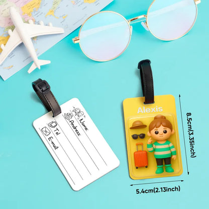Fully Body Custom 3D Effect Cartoon Character Traveling Luggage Tag with Name and Photo 2D Printing Travel Accessory Birthday Gift