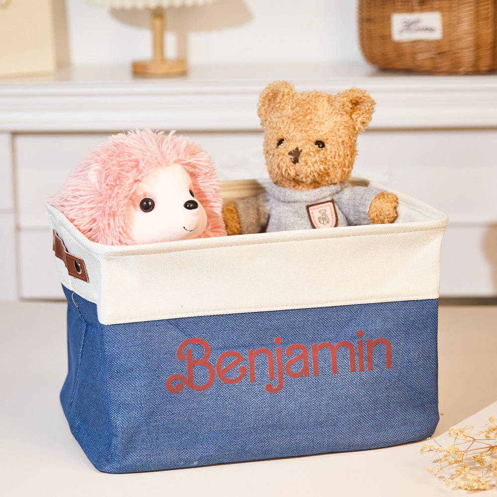 Personalized Storage Basket with Name Toy Bin Linen Organizer Gifts for Children
