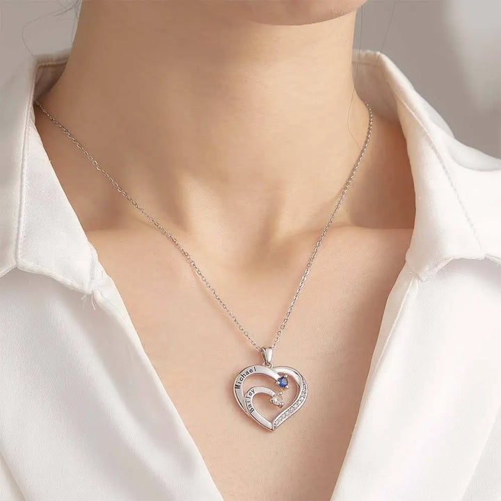 Personalized Heart Necklace Custom Family Name Birthstone Necklace Gift for Mother Grandma