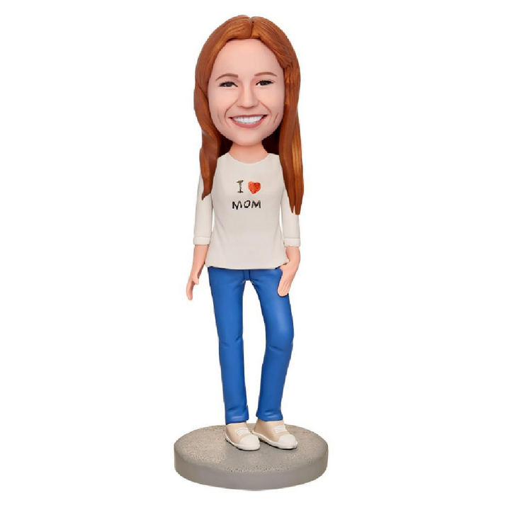 I Love My Mom Custom Bobblehead with Engraved Text