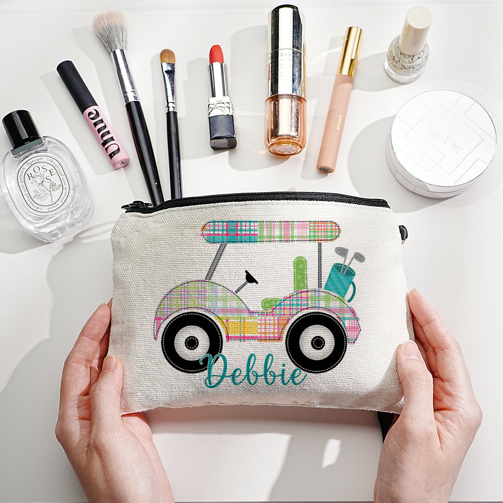 Custom Name Golf Cart Canvas Makeup Bag - Personalized and Stylish Storage