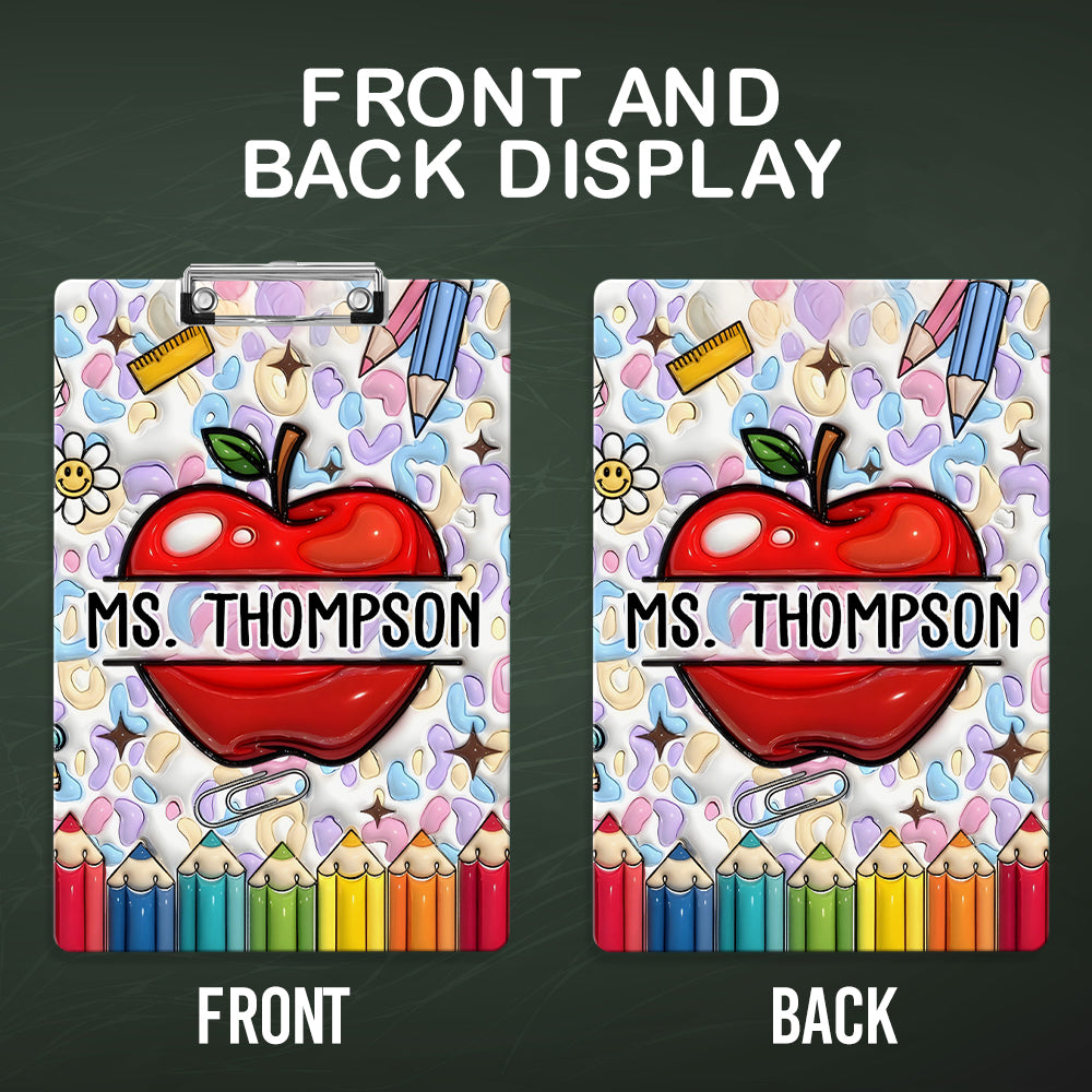 Custom Text Name Folder with Apple & Color Pencil Design – Teacher's Day & Back to School Gift