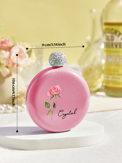 Personalized Birth Flower Round Flasks with Name 5oz Glitter Flask Birthday Bridesmaid Party Gift for Girls