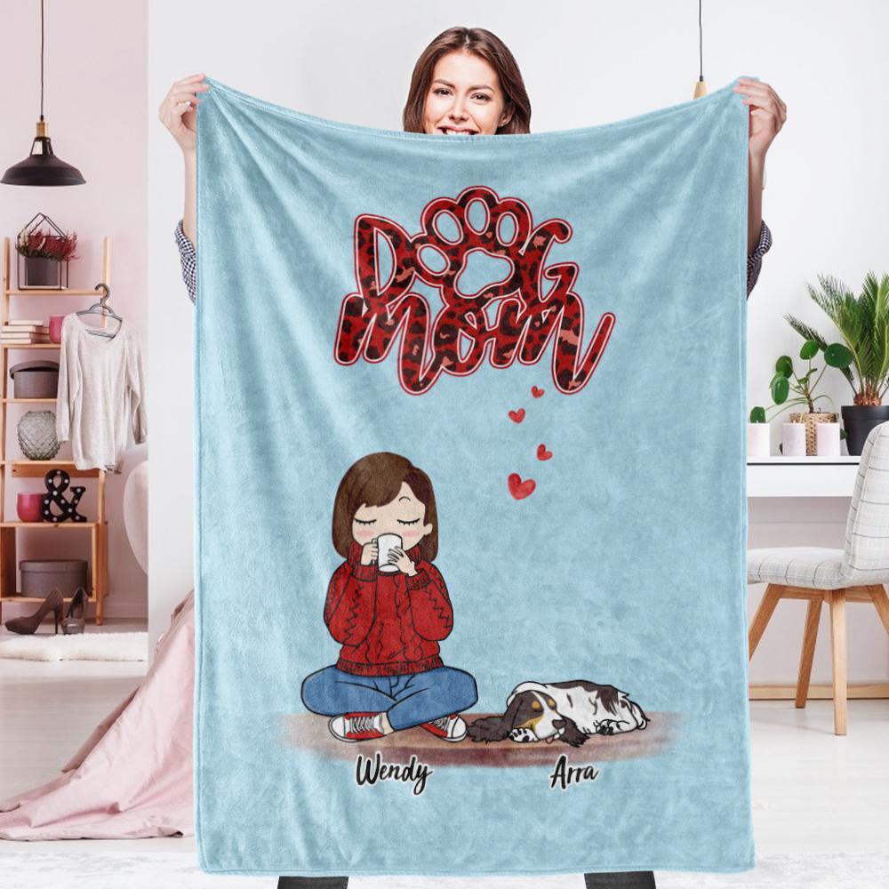 Personalized Name Dog Mom Fleece Blanket - Choose Number Of Pets