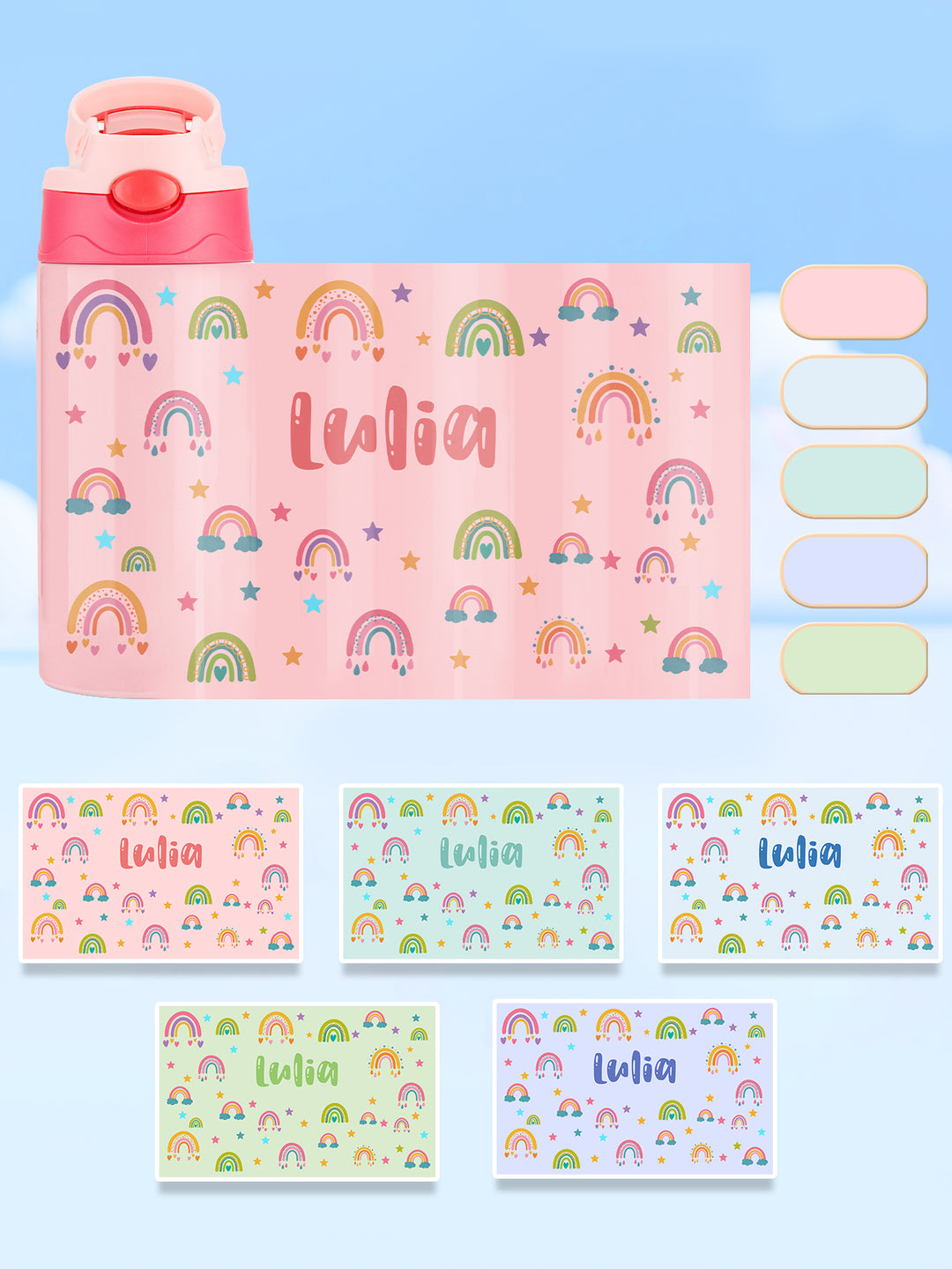 Custom Name Rainbow Stainless Steel Water Cup Children's Day Gift for Kids