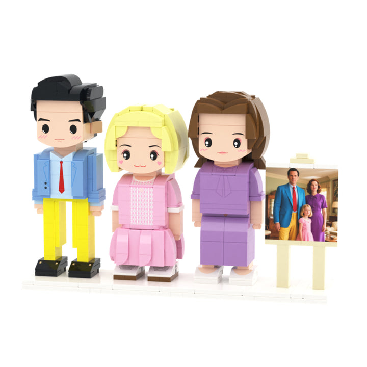 Custom Full-Body Cute Brick Figures of 3 People with Frame Personalized Anniversary Gift Birthday Gift